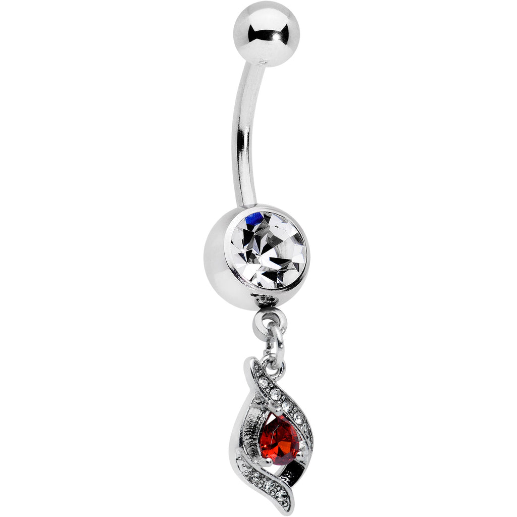 BodyCandy Clear Red Gem Swirling Oval Dangle Belly Ring — main product shot