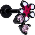 BodyCandy 16G 5/16 Pink Gem Black Fanciful Flower Labret Monroe Tragus — main product shot