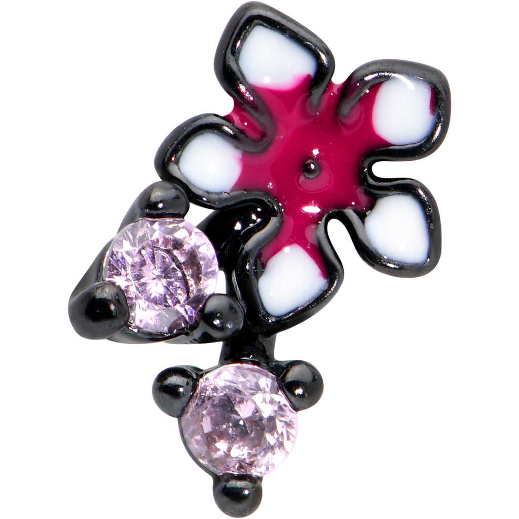 BodyCandy 16G 5/16 Pink Gem Black Fanciful Flower Labret Monroe Tragus — detail close-up