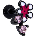 BodyCandy 16G 1/4 Pink Gem Black Fanciful Flower Labret Monroe Tragus — main product shot