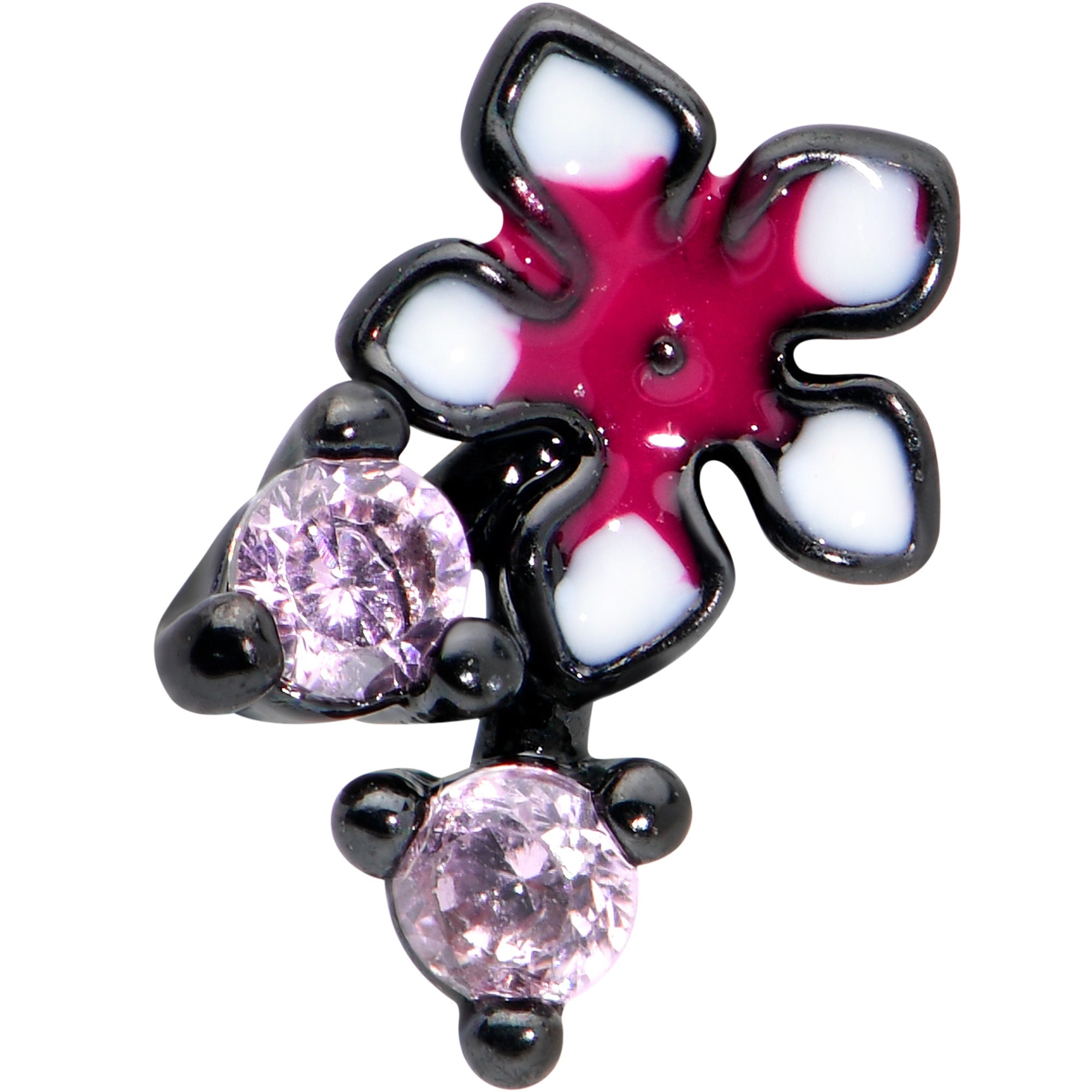 BodyCandy 16G 1/4 Pink Gem Black Fanciful Flower Labret Monroe Tragus — detail close-up