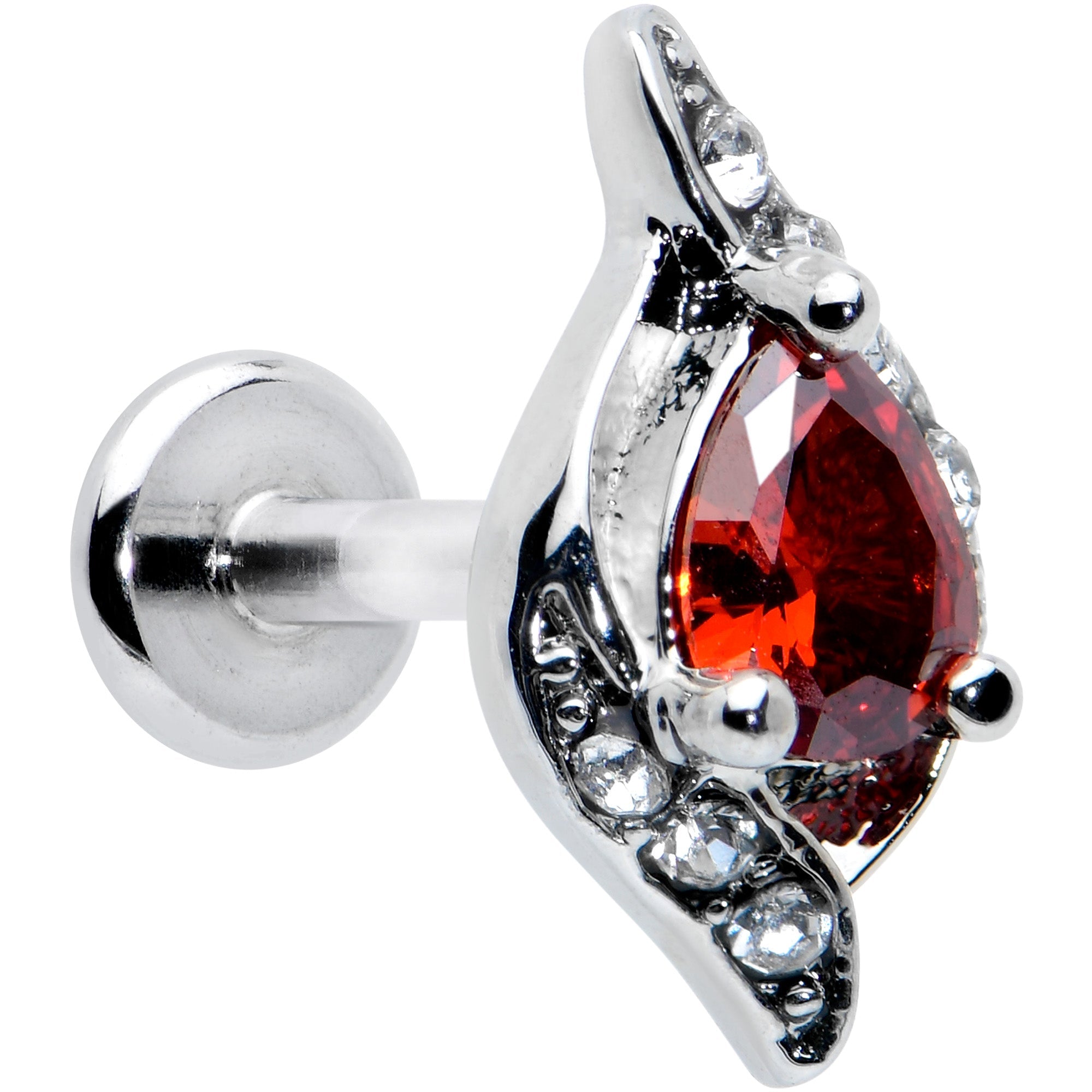 BodyCandy 16G 1/4 Clear Red Gem Swirling Oval Labret Monroe Tragus — main product shot