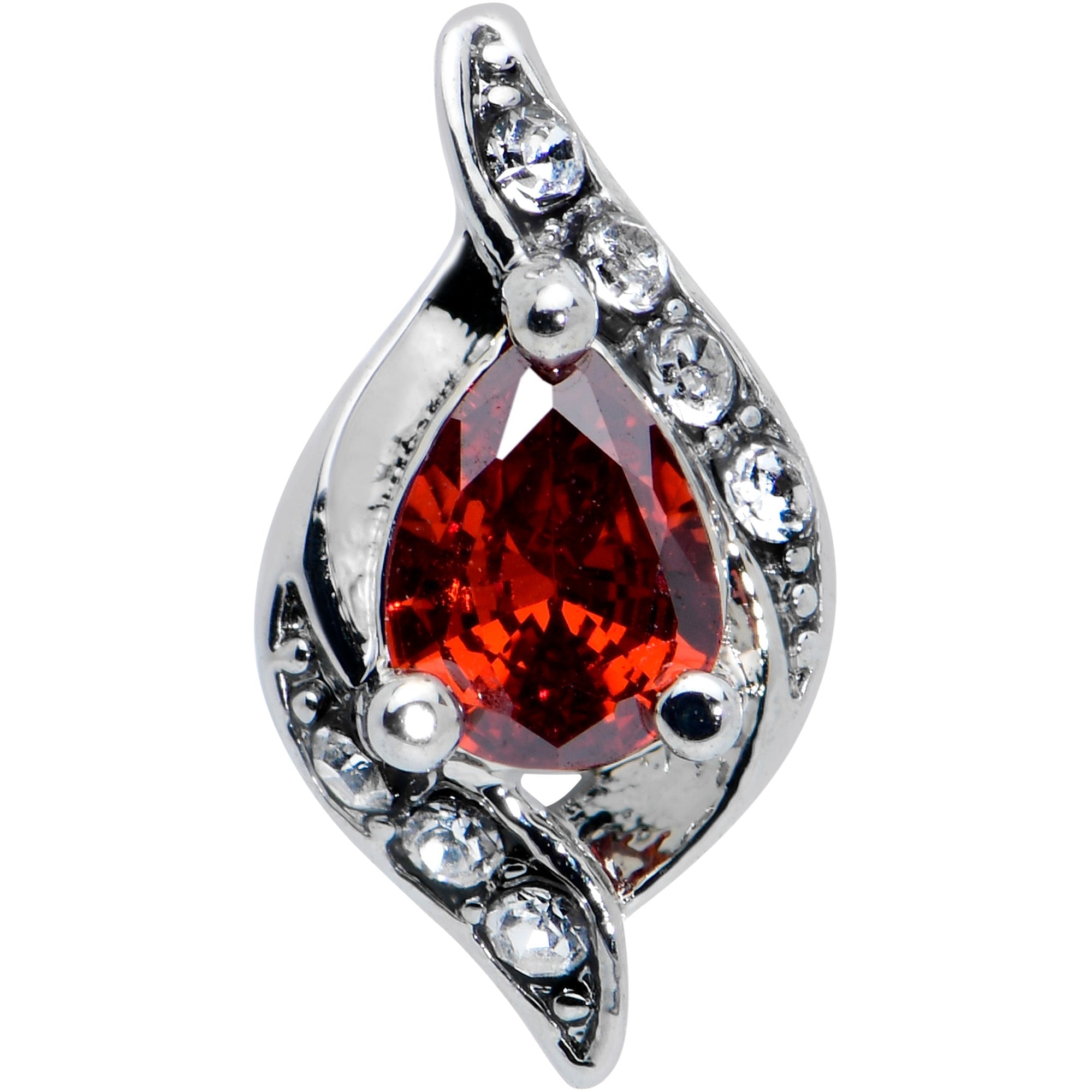 BodyCandy 16G 1/4 Clear Red Gem Swirling Oval Labret Monroe Tragus — detail close-up