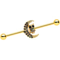 BodyCandy 14G Aurora Black Gem Gold Tone Owl Moon Industrial Barbell 38mm — main product shot