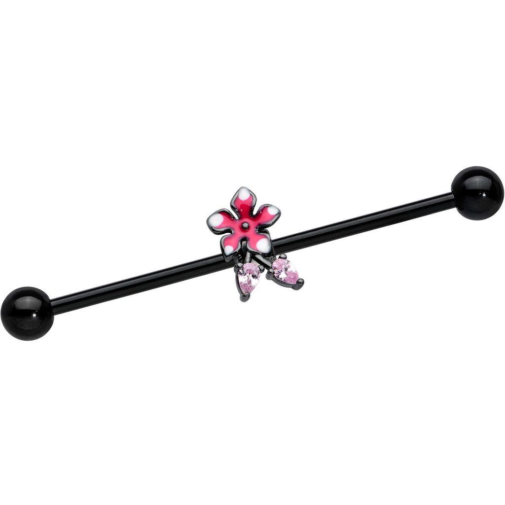 BodyCandy 14G Pink Gem Black Fanciful Flower Industrial Barbell 38mm — main product shot