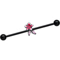 BodyCandy 14G Pink Gem Black Fanciful Flower Industrial Barbell 38mm — main product shot