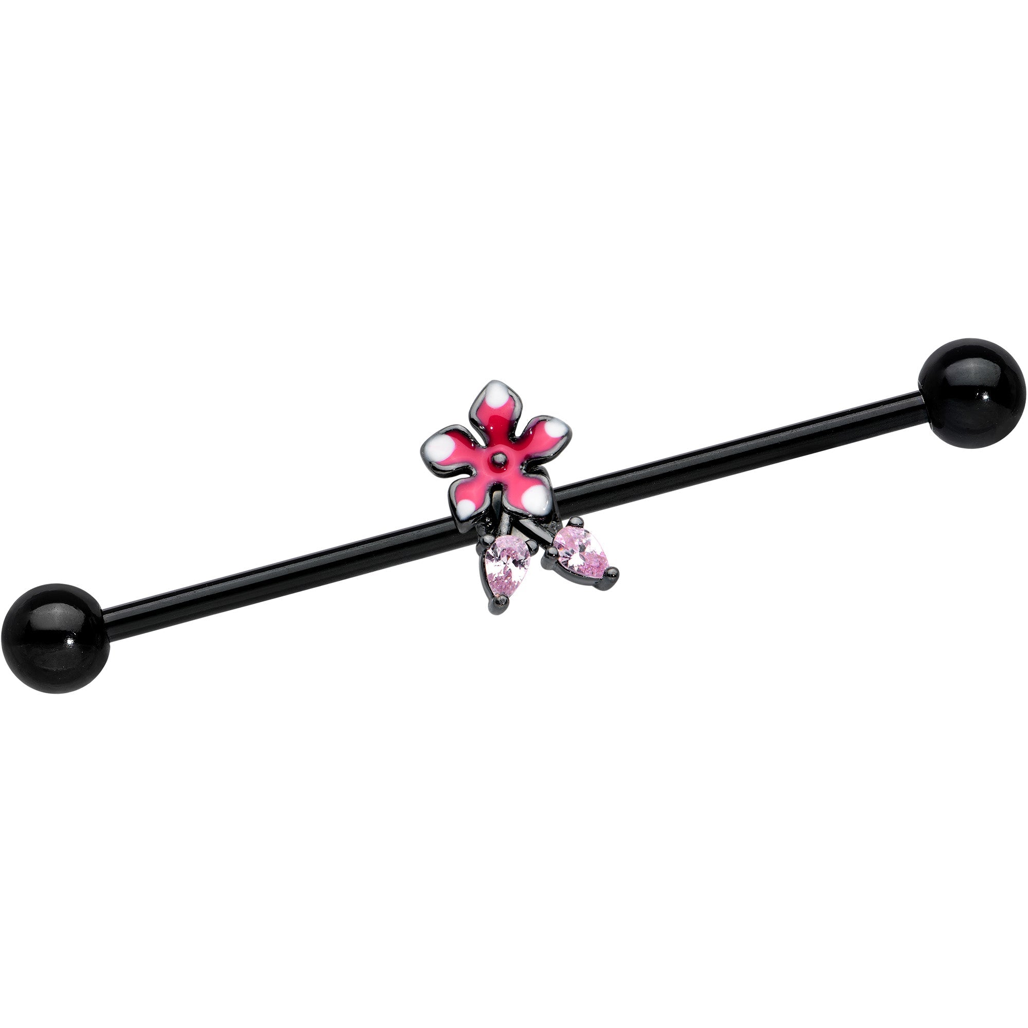 BodyCandy 14G Pink Gem Black Fanciful Flower Industrial Barbell 38mm — main product shot