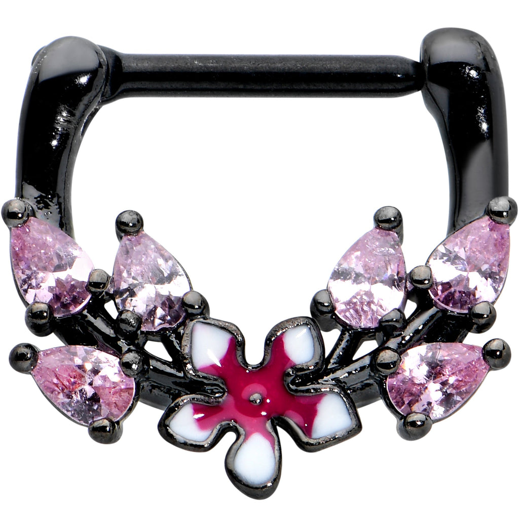 BodyCandy 16G 5/16 Pink Gem Black Fanciful Flower Cartilage Clicker — main product shot