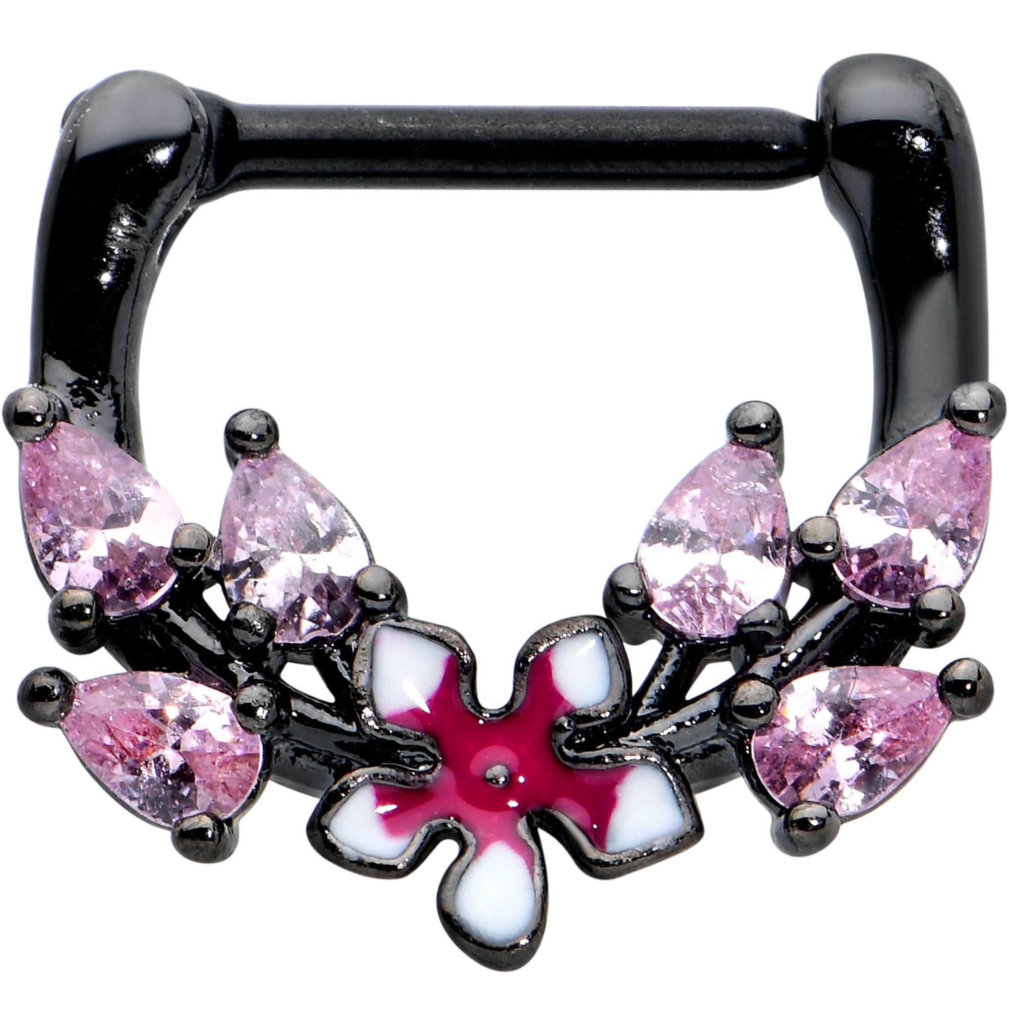 BodyCandy 16G 5/16 Pink Gem Black Fanciful Flower Cartilage Clicker — main product shot