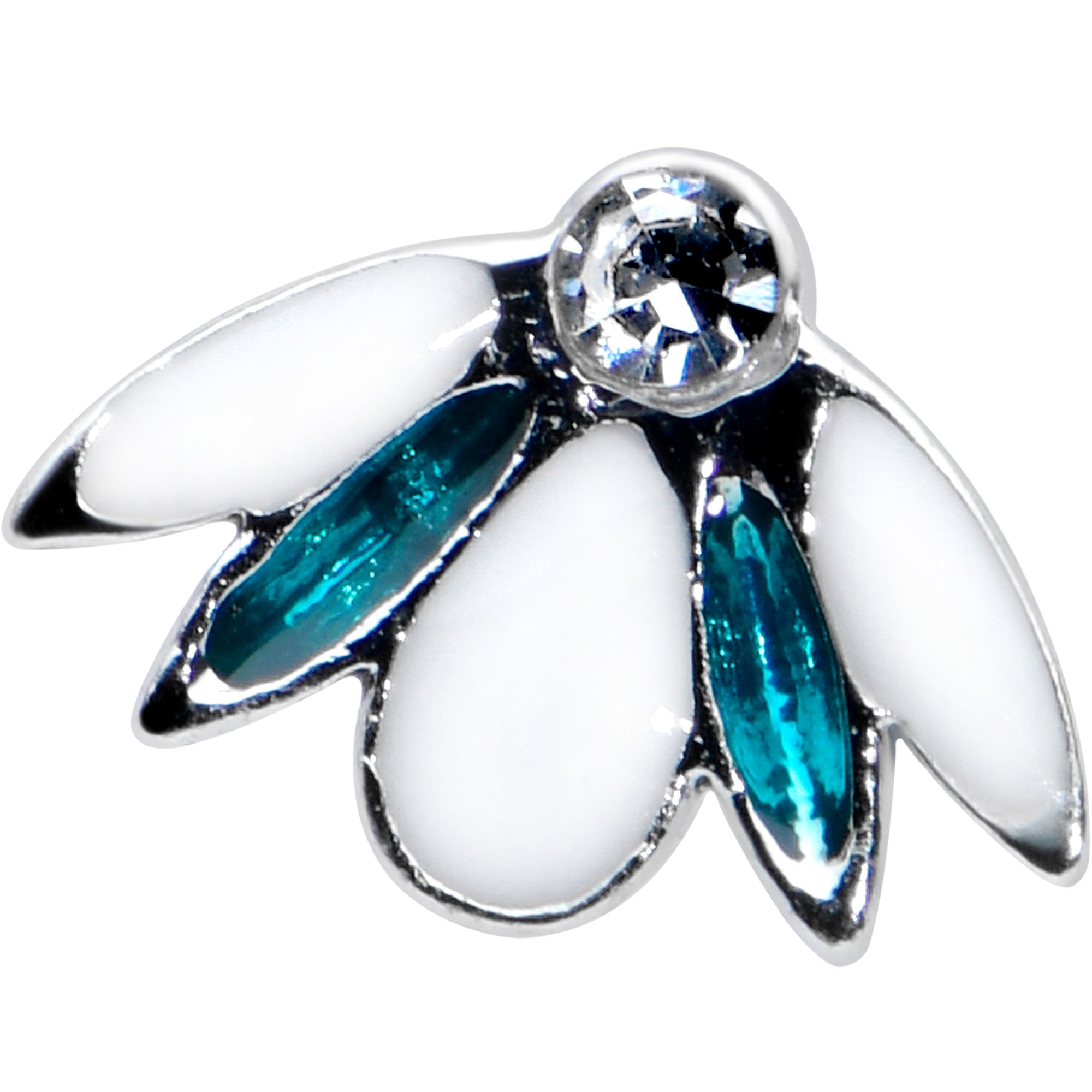 BodyCandy 16G 1/4 Clear Blue Gem White Leaves Labret Monroe Tragus — detail close-up