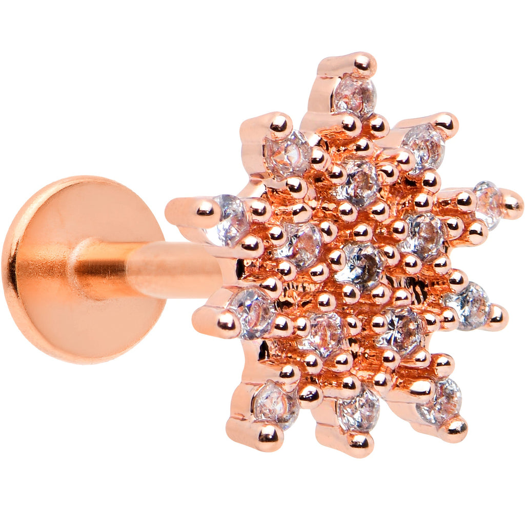 BodyCandy 16G 1/4 Clear Gem Rose Gold Hue Stylish Flower Labret Tragus — main product shot