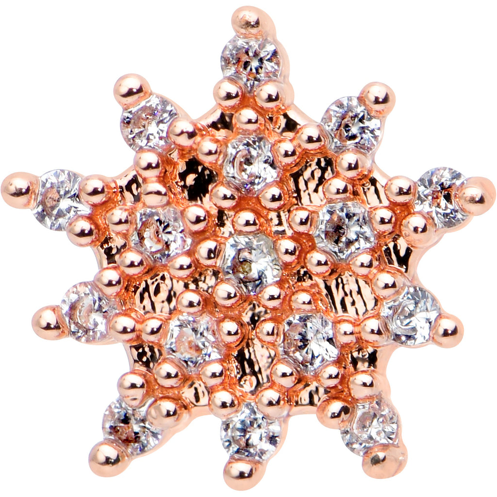BodyCandy 16G 1/4 Clear Gem Rose Gold Hue Stylish Flower Labret Tragus — detail close-up