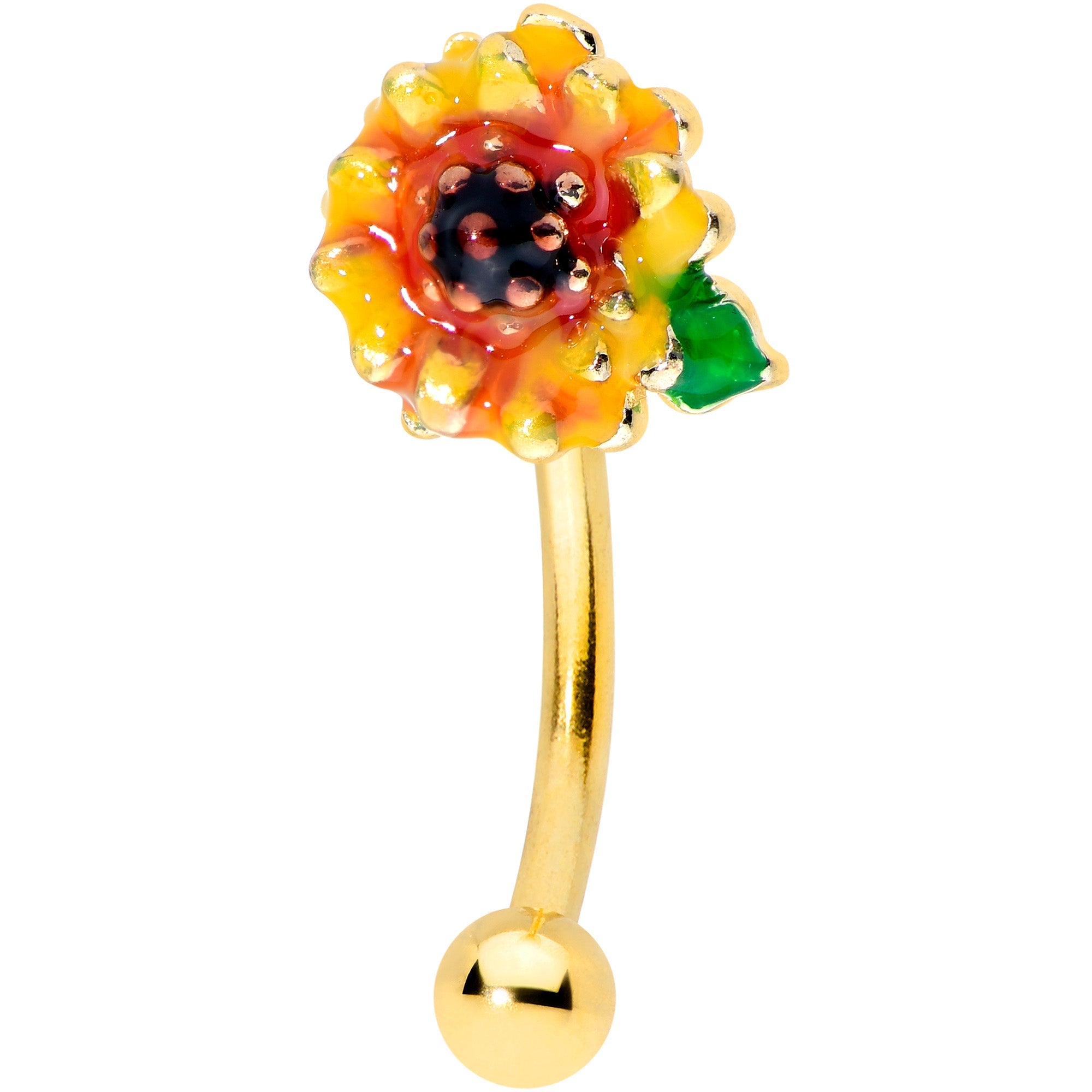 BodyCandy 16G 5/16 Gold Tone Summer Sunflower Curved Eyebrow Ring — main product shot