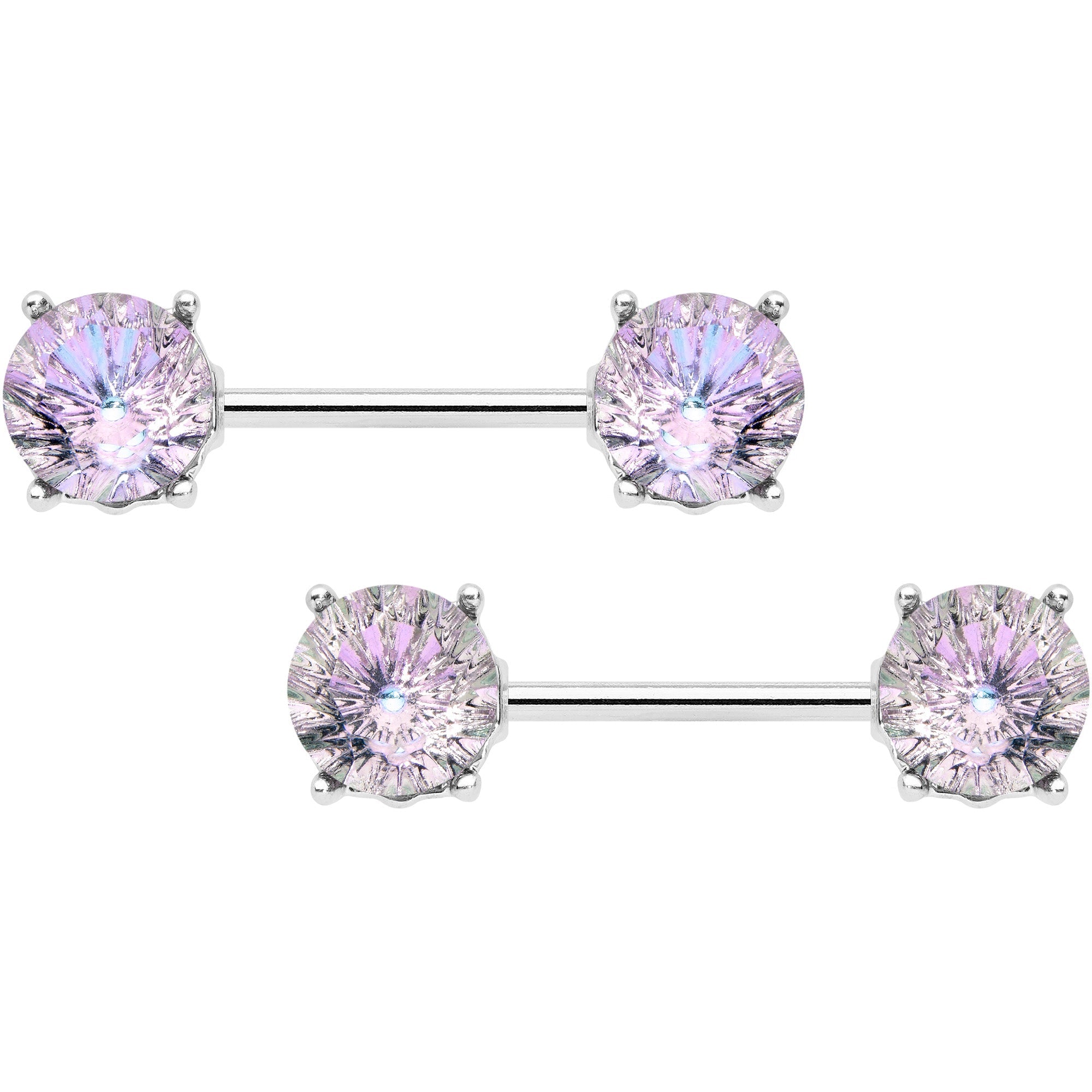 BodyCandy 14G 9/16 Pink Gem Simply Elegant Barbell Nipple Ring Set — main product shot
