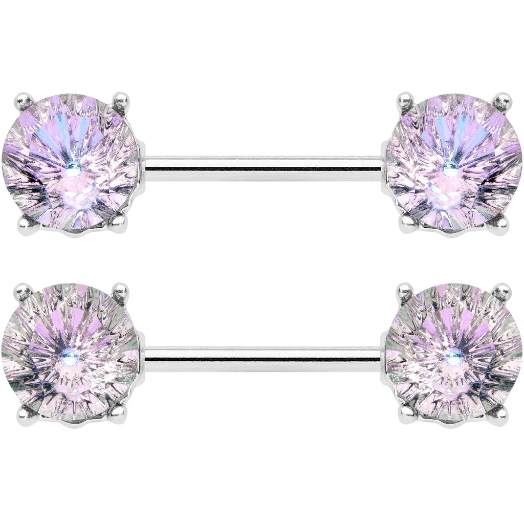 BodyCandy 14G 9/16 Pink Gem Simply Elegant Barbell Nipple Ring Set — detail close-up