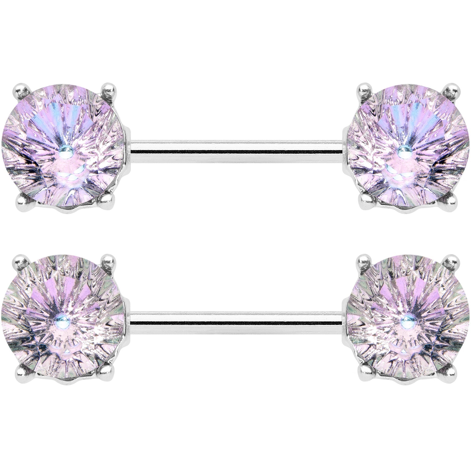 BodyCandy 14G 9/16 Pink Gem Simply Elegant Barbell Nipple Ring Set — detail close-up