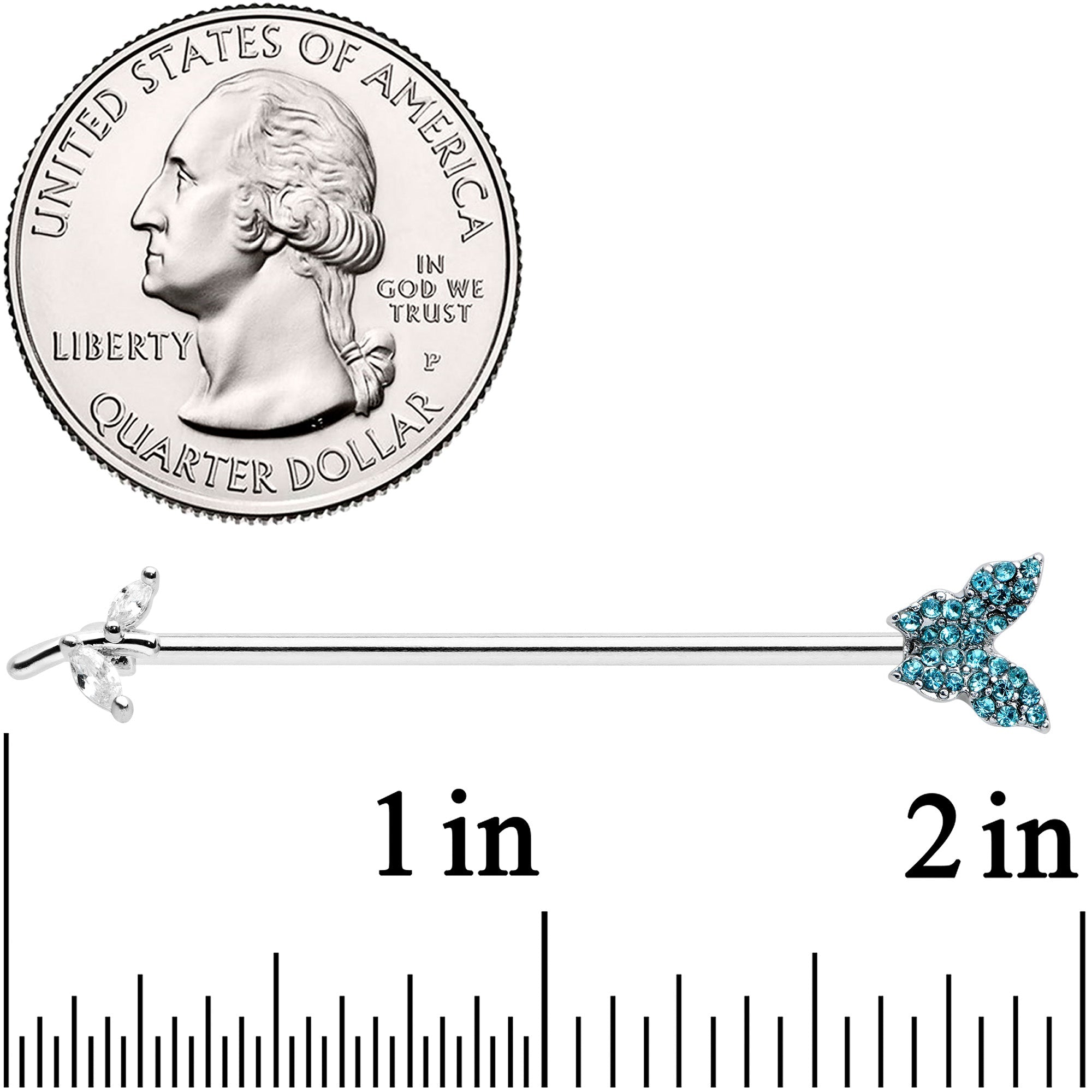 BodyCandy 14G Clear Blue CZ Gem Branch Butterfly Industrial Barbell 38mm — detail close-up