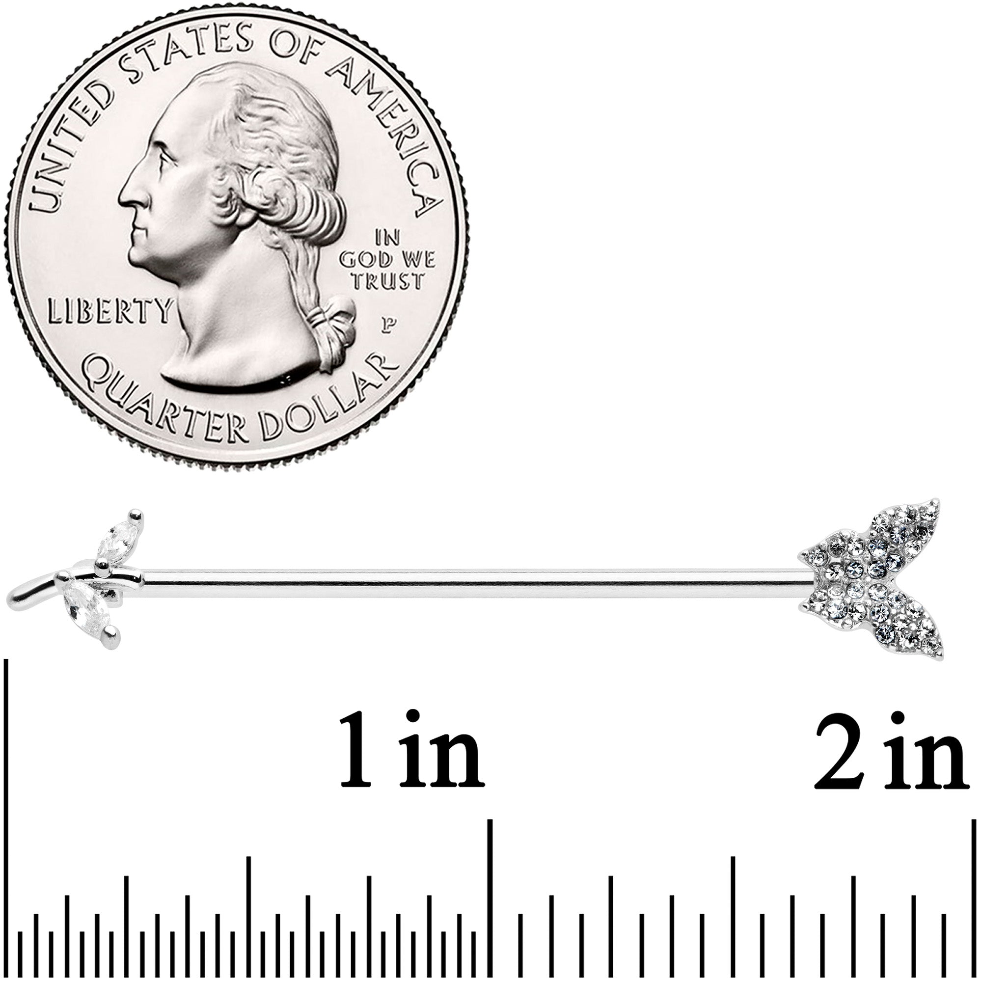 BodyCandy 14G Clear CZ Gem Branch Butterfly Industrial Barbell 38mm — detail close-up