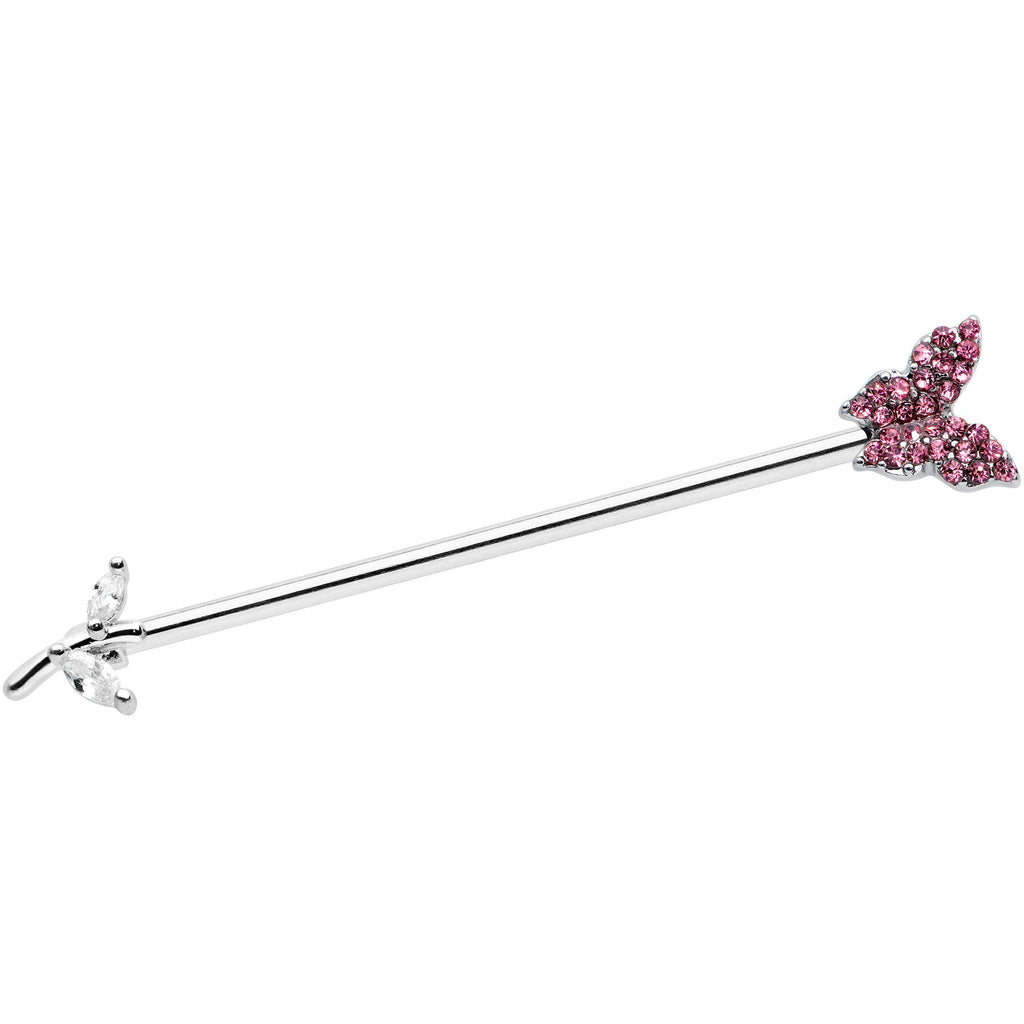 BodyCandy 14G Clear Pink CZ Gem Branch Butterfly Industrial Barbell 38mm — main product shot