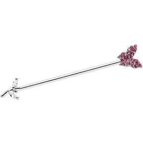 14G Clear Pink CZ Gem Branch Butterfly Industrial Barbell 38mm