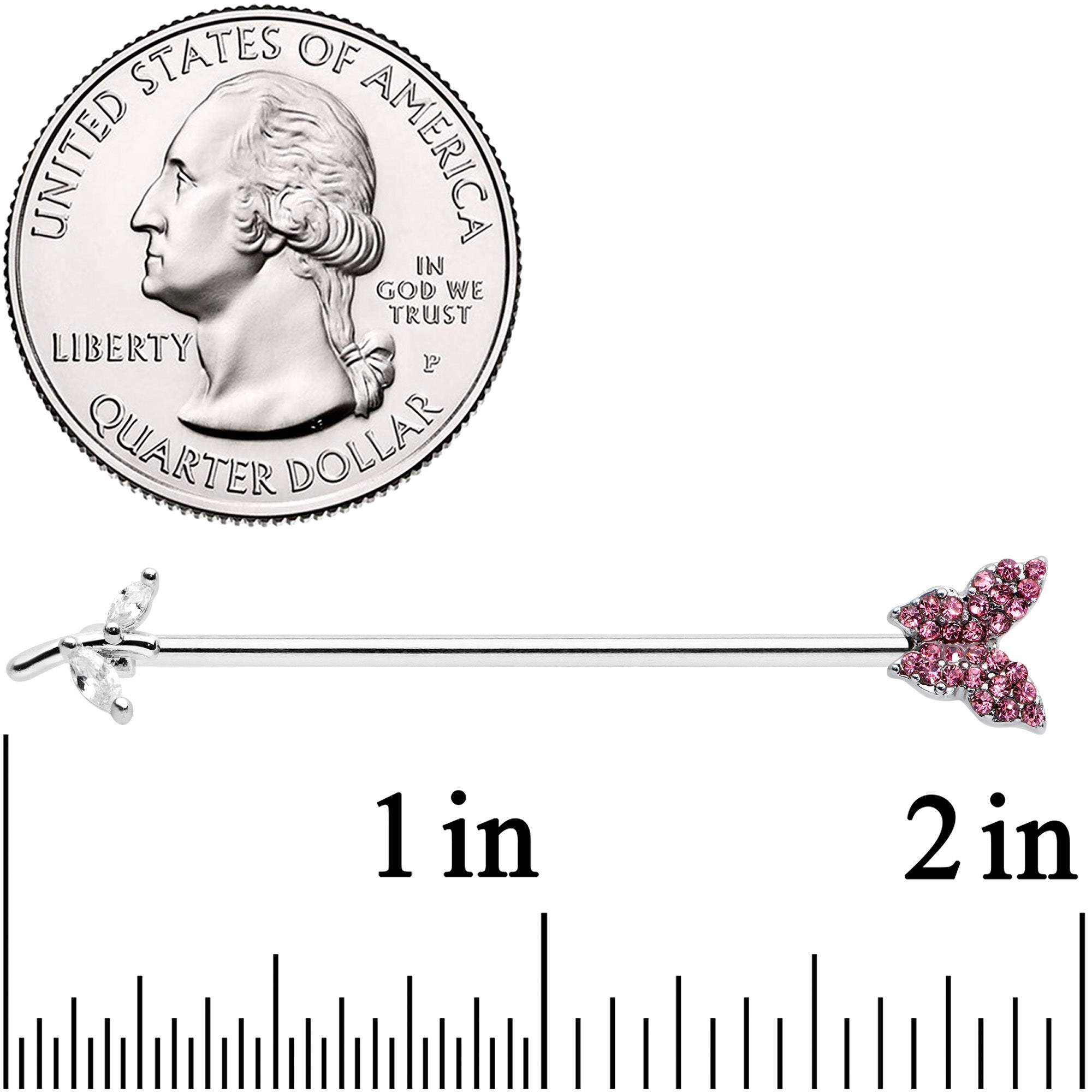 BodyCandy 14G Clear Pink CZ Gem Branch Butterfly Industrial Barbell 38mm — detail close-up