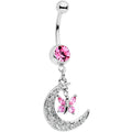 BodyCandy Pink Gem Crescent Moon Butterfly Dangle Belly Ring — main product shot