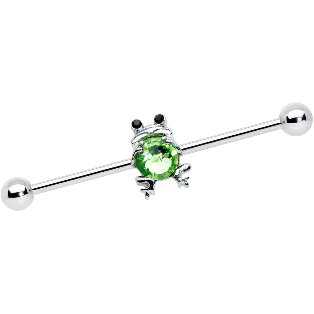 BodyCandy 14G Black Green Gem Fancy Frog Industrial Barbell 38mm — main product shot