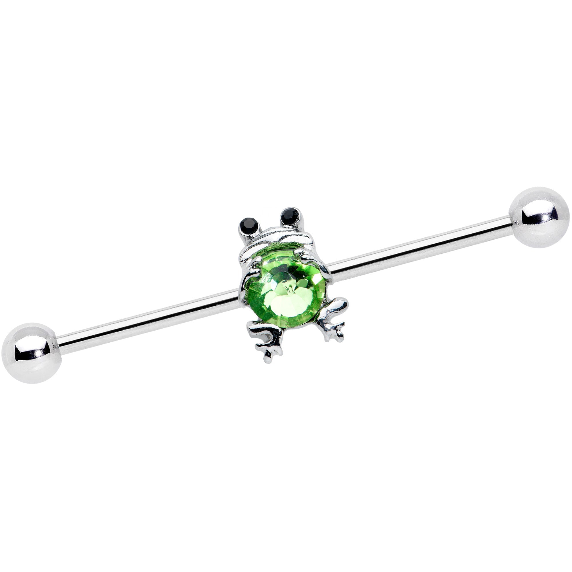 BodyCandy 14G Black Green Gem Fancy Frog Industrial Barbell 38mm — main product shot