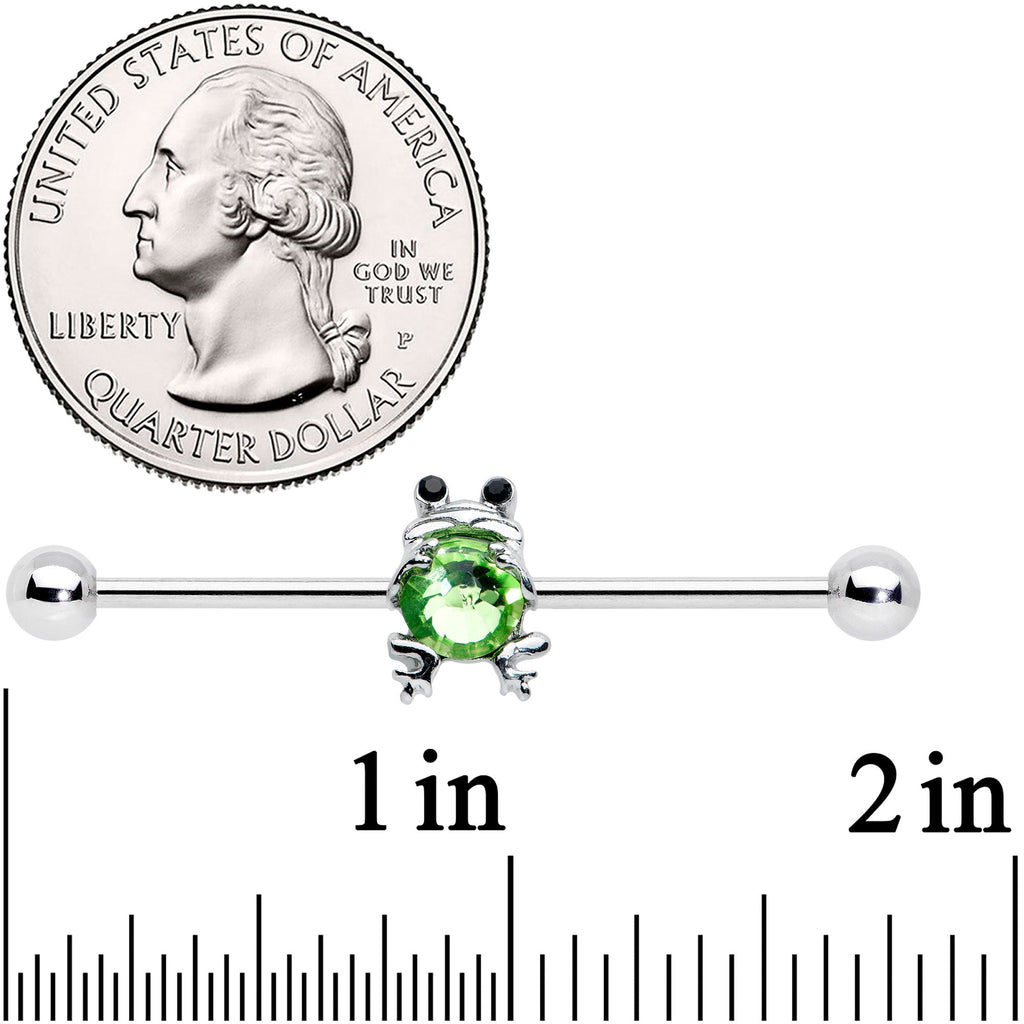 BodyCandy 14G Black Green Gem Fancy Frog Industrial Barbell 38mm — detail close-up