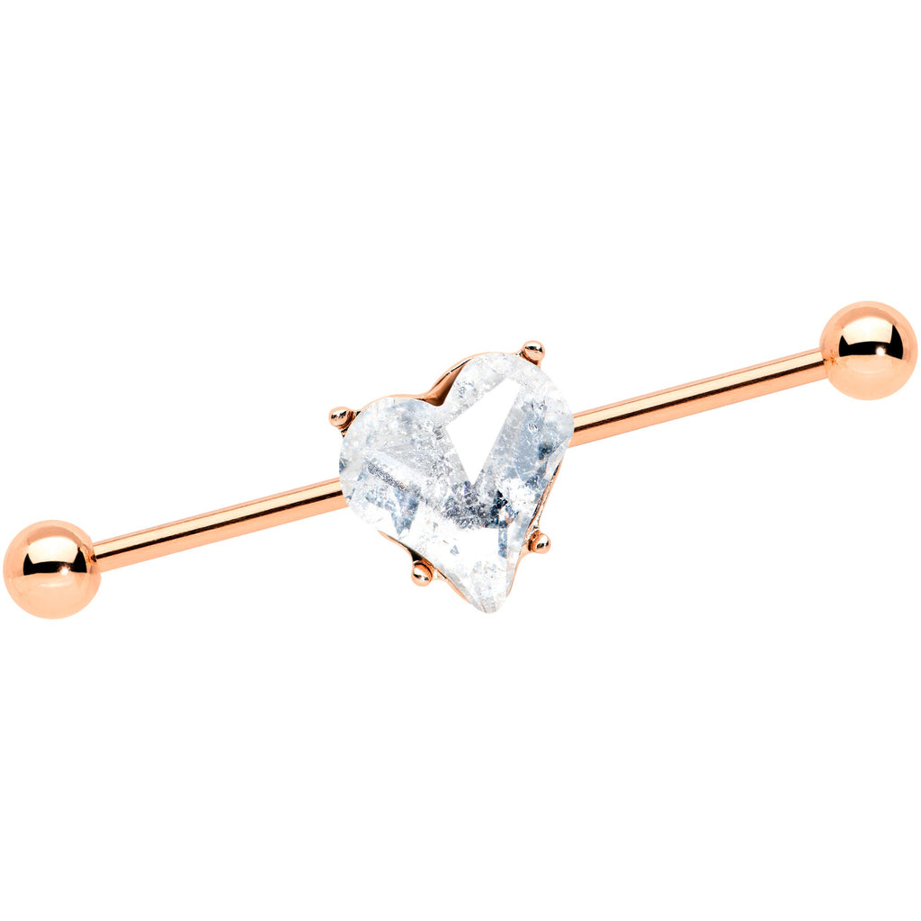 BodyCandy 14G Clear Rose Gold Tone Heart Valentine Industrial Barbell 38mm — main product shot