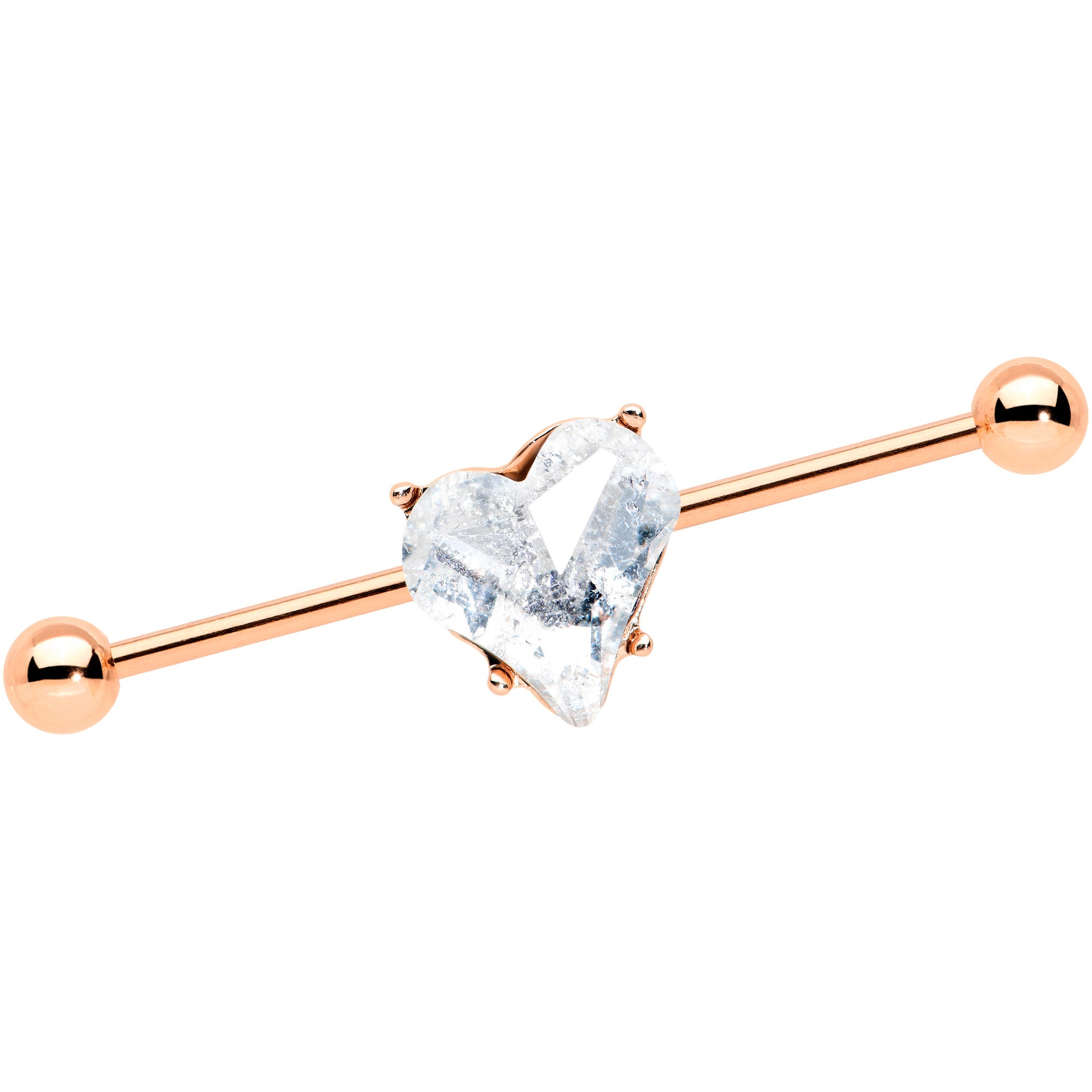 BodyCandy 14G Clear Rose Gold Tone Heart Valentine Industrial Barbell 38mm — main product shot