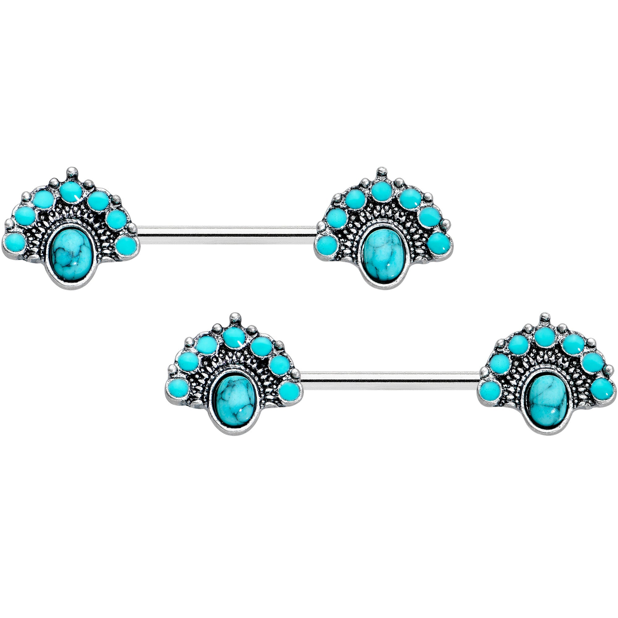 BodyCandy 14G 9/16 Blue Turquoise Southwest Shield Barbell Nipple Ring Set — main product shot
