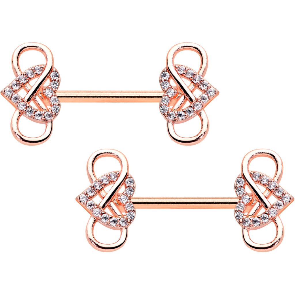 BodyCandy 14G 1/2 Clear CZ Gem Rose Gold Hue Infinity Heart Nipple Ring Set — main product shot