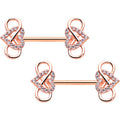 BodyCandy 14G 1/2 Clear CZ Gem Rose Gold Hue Infinity Heart Nipple Ring Set — main product shot