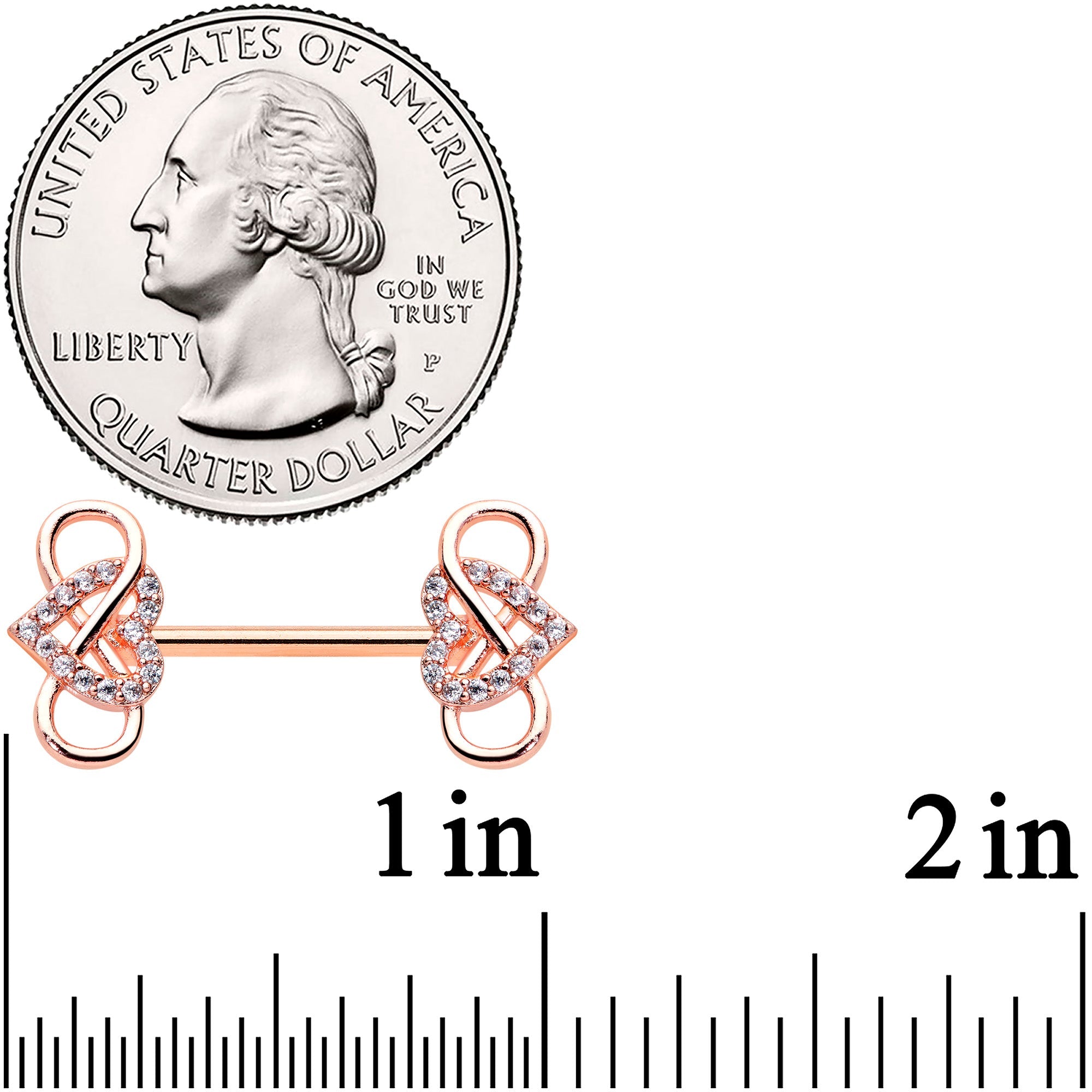 BodyCandy 14G 1/2 Clear CZ Gem Rose Gold Hue Infinity Heart Nipple Ring Set — lifestyle context