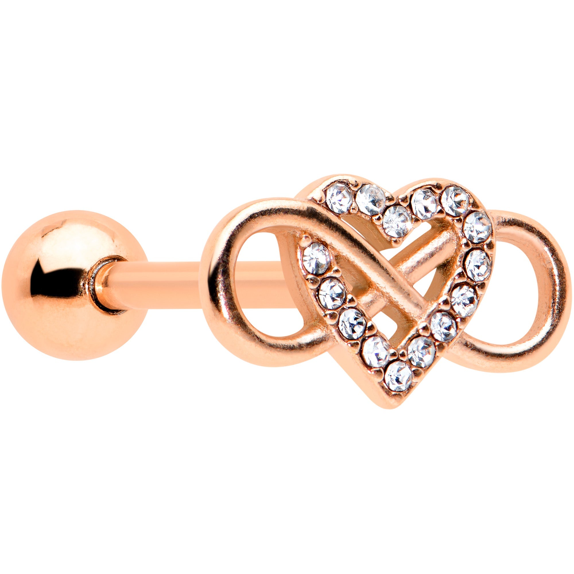 BodyCandy Clear CZ Gem Rose Gold Tone Infinity Heart Barbell Tongue Ring — main product shot
