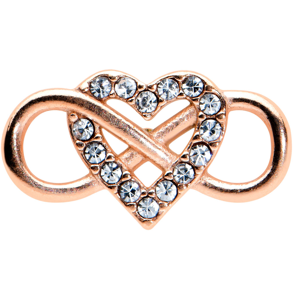 BodyCandy Clear CZ Gem Rose Gold Tone Infinity Heart Barbell Tongue Ring — detail close-up
