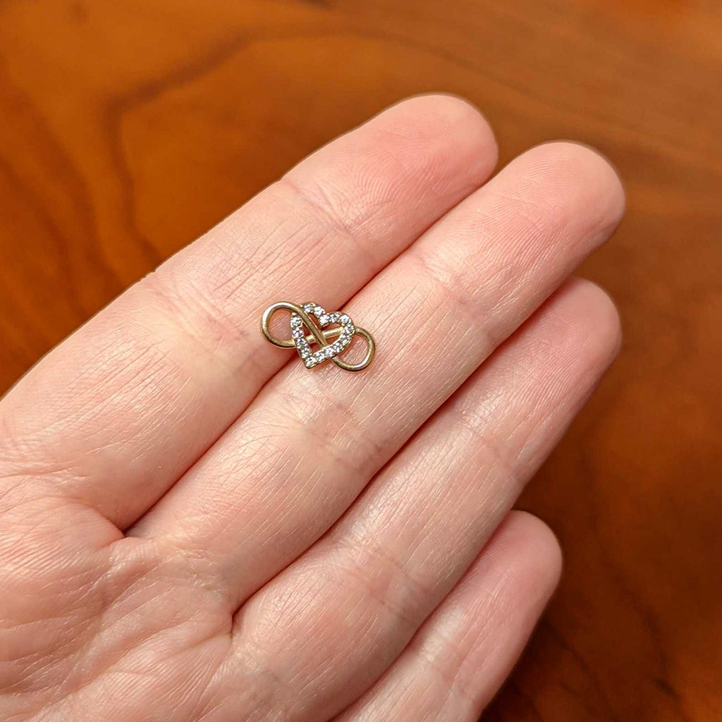 BodyCandy Clear CZ Gem Rose Gold Tone Infinity Heart Barbell Tongue Ring — back view