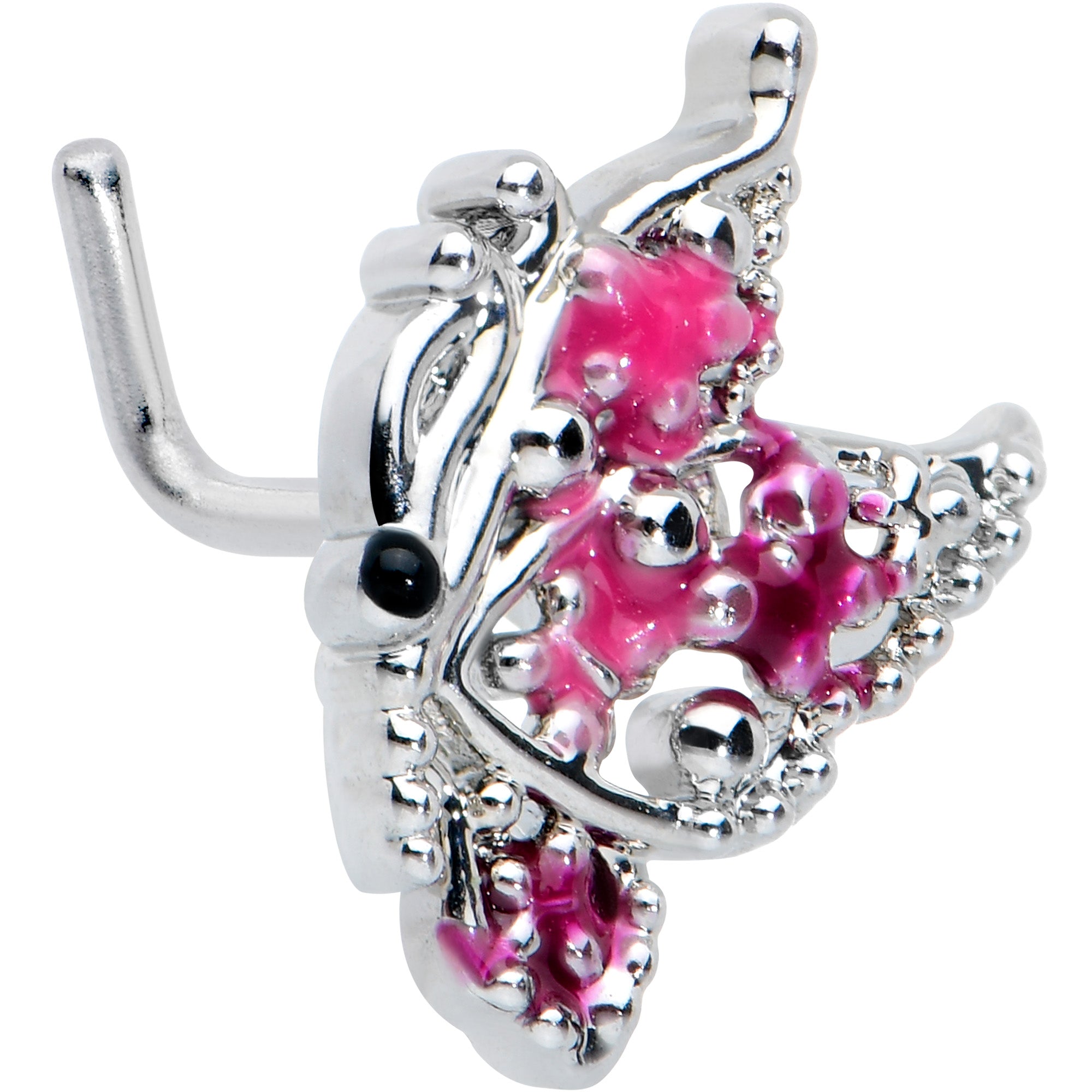 BodyCandy 20G 7mm Textured in Pink Butterfly L Shape Nose Ring — main product shot