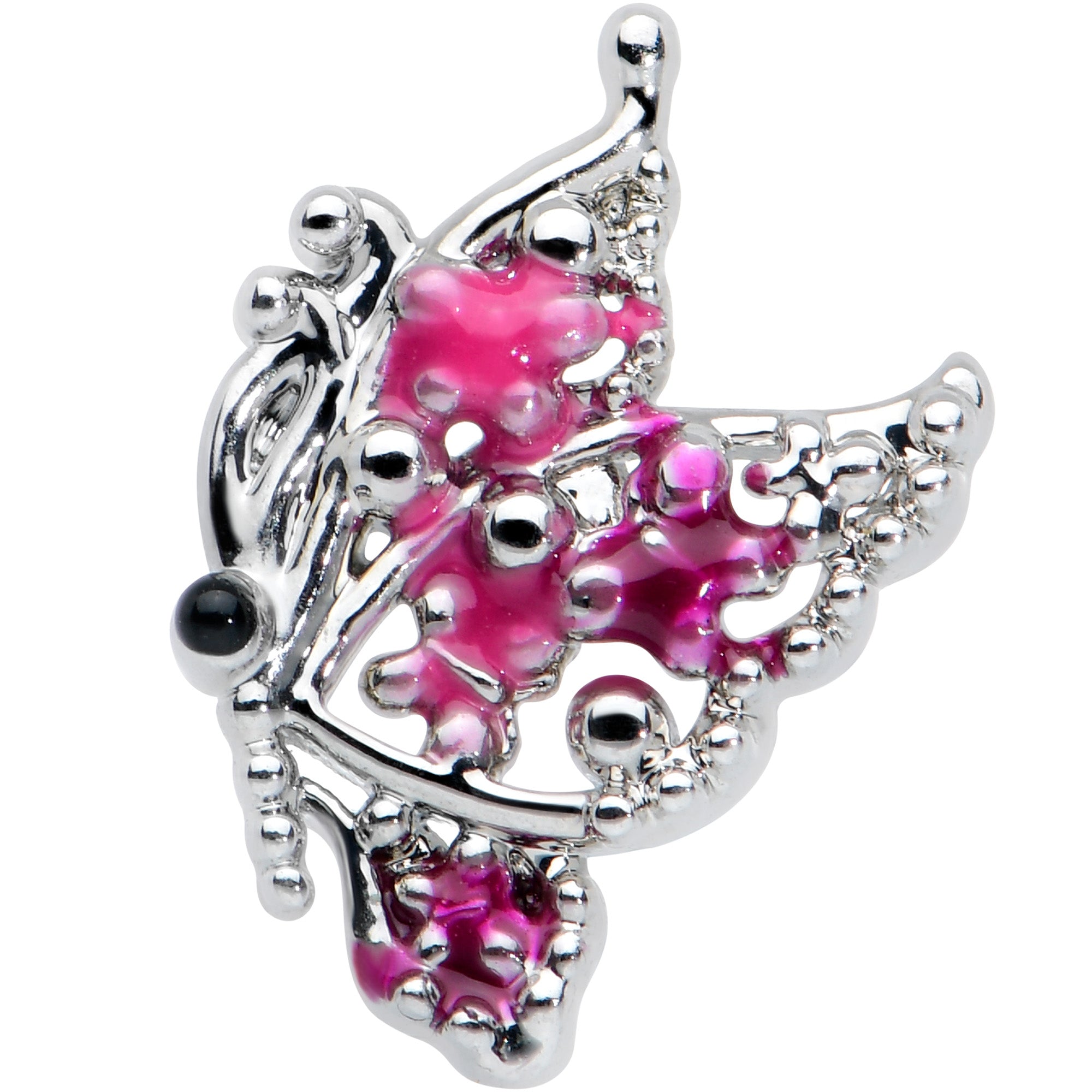 BodyCandy 20G 7mm Textured in Pink Butterfly L Shape Nose Ring — detail close-up