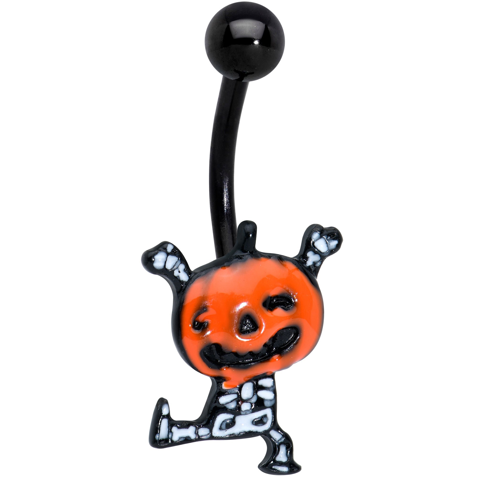 BodyCandy Black Dancing Skeleton Pumpkin Happy Halloween Belly Ring — main product shot