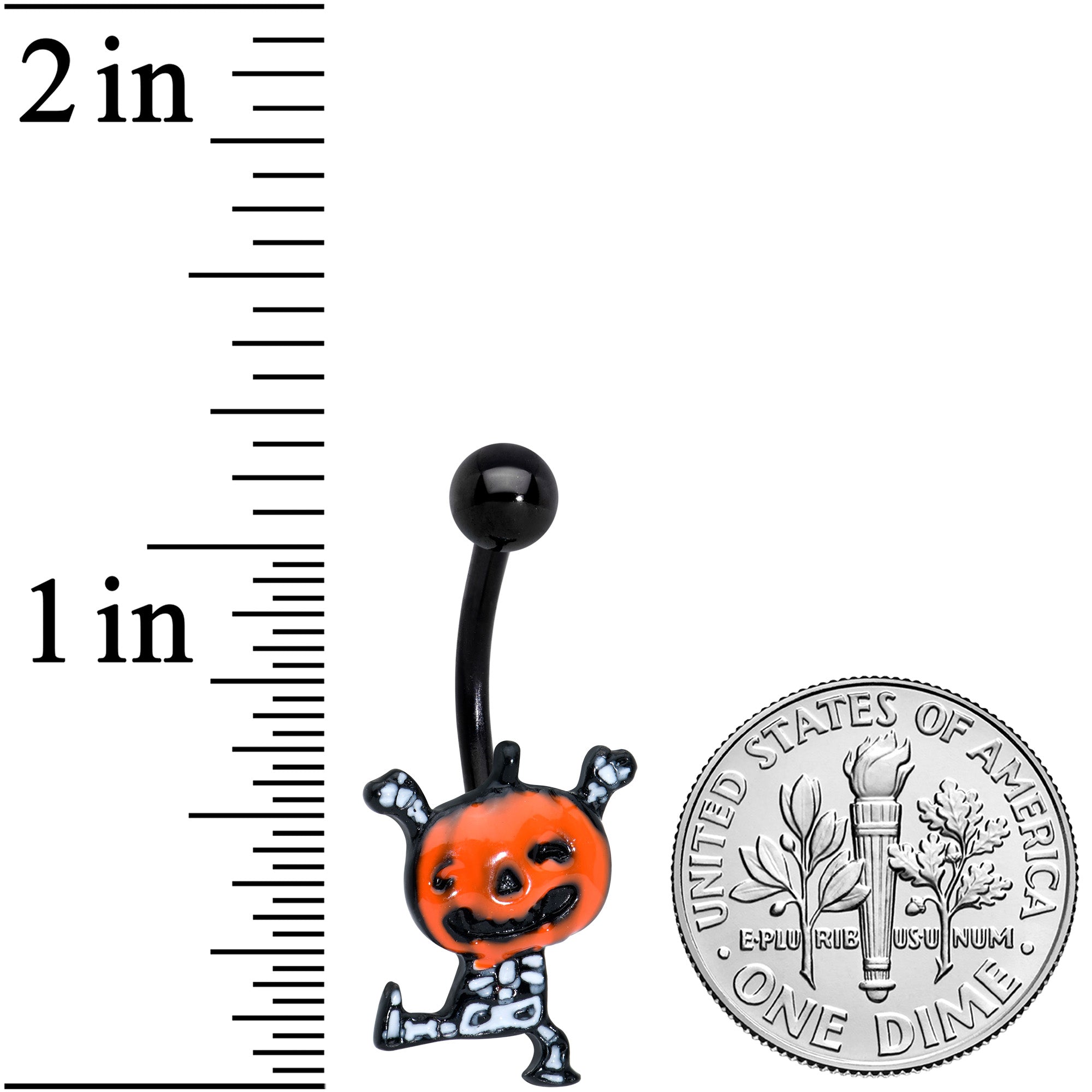BodyCandy Black Dancing Skeleton Pumpkin Happy Halloween Belly Ring — detail close-up
