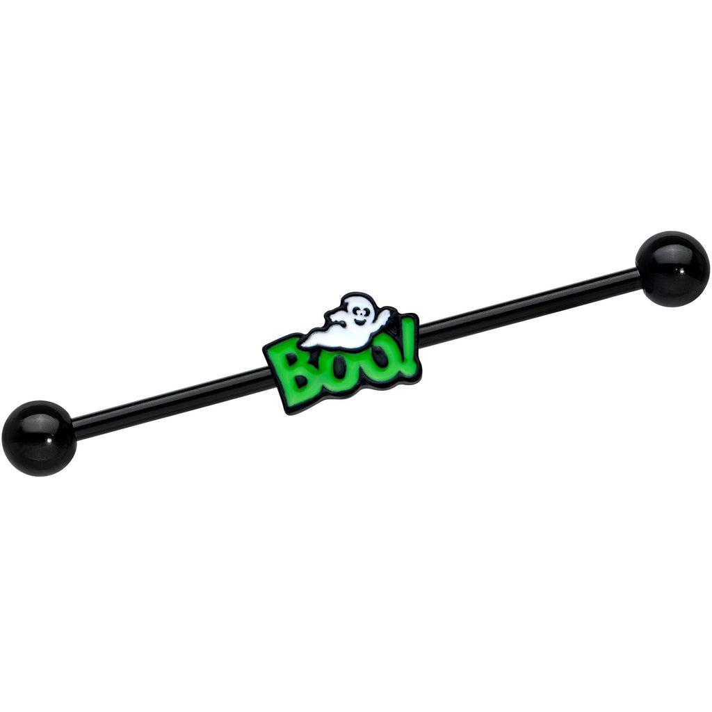 BodyCandy 14G Black Green Boo Ghost Halloween Industrial Barbell 38mm — main product shot