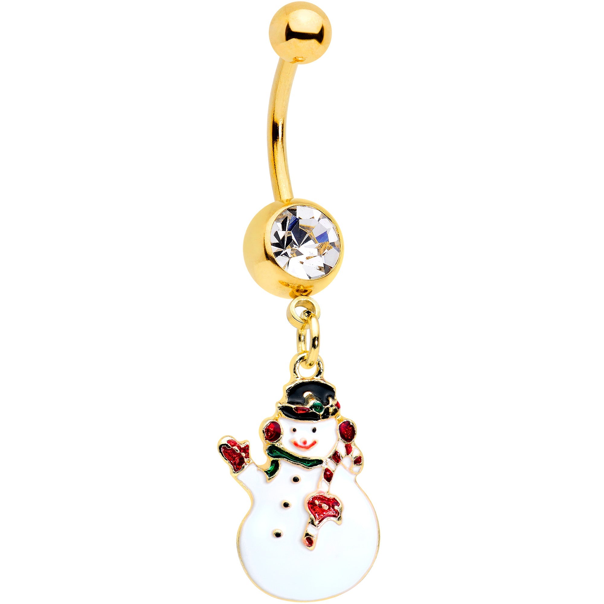 BodyCandy Clear Gem Gold Tone Winter Snowman Christmas Dangle Belly Ring — main product shot