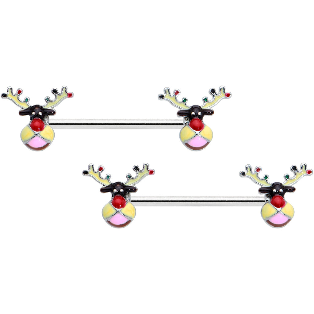 BodyCandy 14G 9/16 Colorful Reindeer Christmas Barbell Nipple Ring Set — main product shot