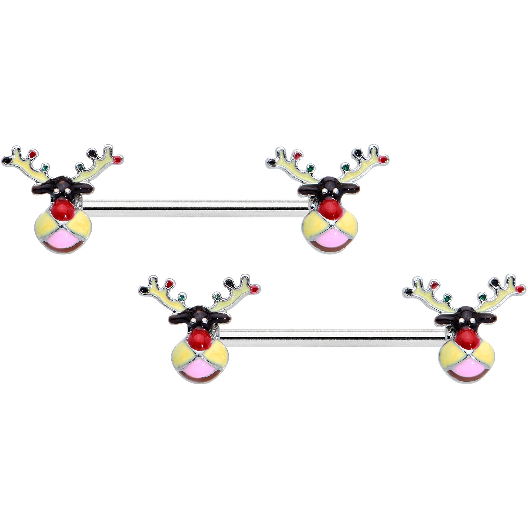 BodyCandy 14G 9/16 Colorful Reindeer Christmas Barbell Nipple Ring Set — main product shot