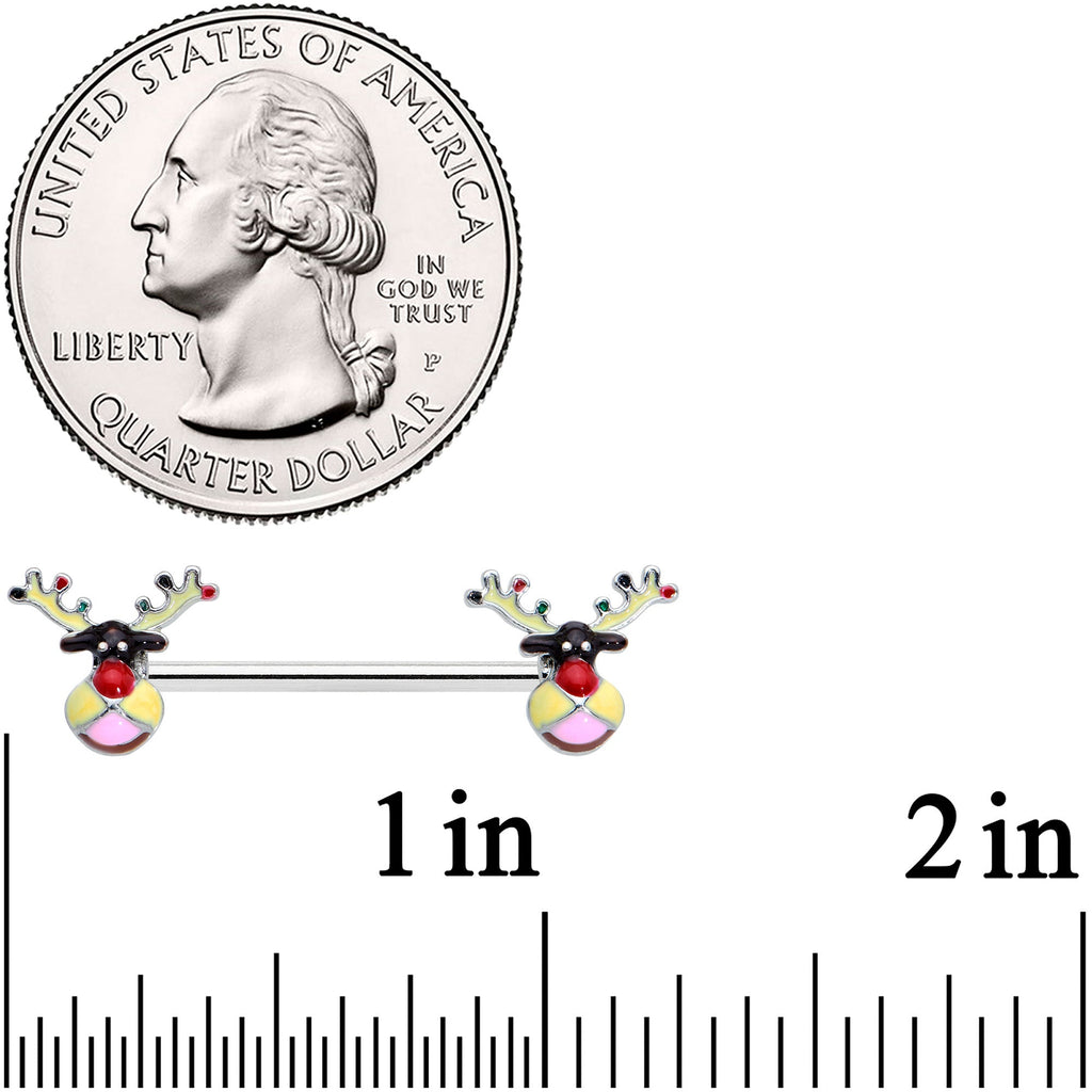 BodyCandy 14G 9/16 Colorful Reindeer Christmas Barbell Nipple Ring Set — detail close-up