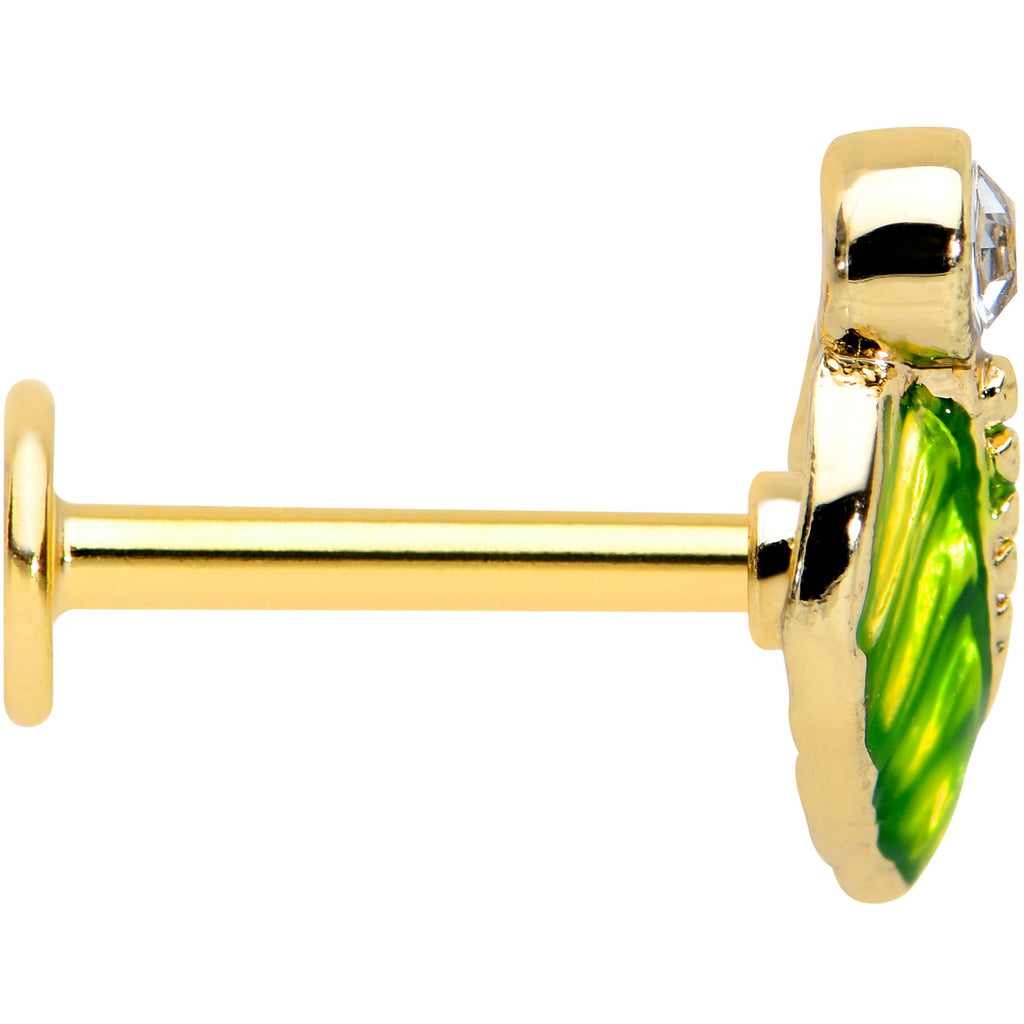 BodyCandy 16G 5/16 Clear Gem Gold Tone Lush Green Leaf Labret Monroe Tragus — lifestyle context