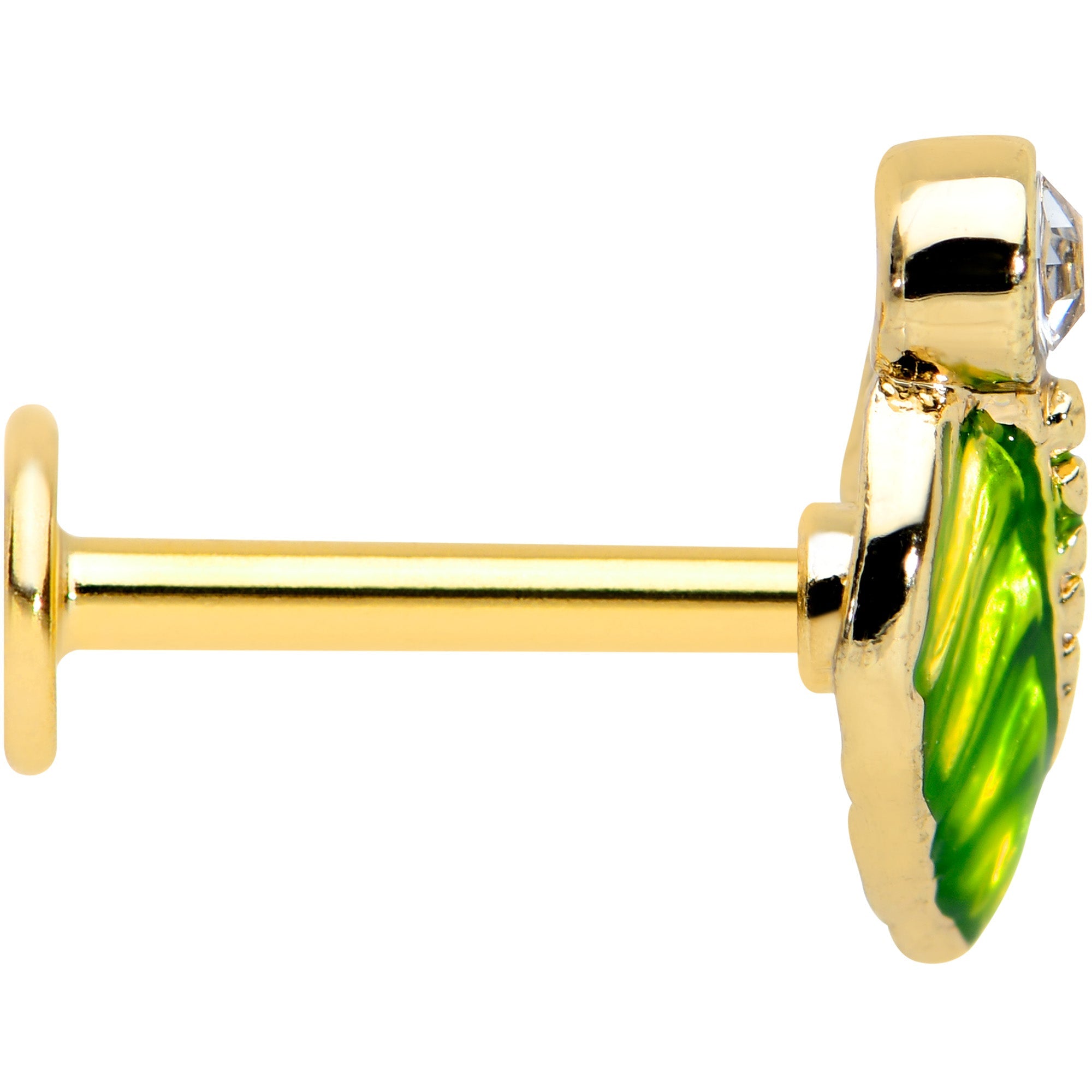 BodyCandy 16G 5/16 Clear Gem Gold Tone Lush Green Leaf Labret Monroe Tragus — lifestyle context