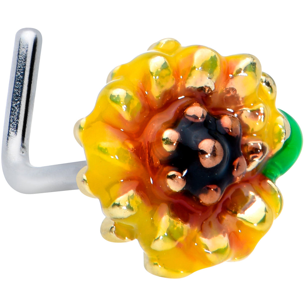 BodyCandy 20G 7mm Clear Purple Gem Summer Sunflower L Shape Nose Ring — main product shot